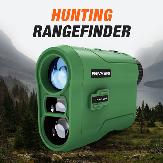 REVASRI 1000M rangefinder for hunting and golf, green handheld device with NK-1000 label