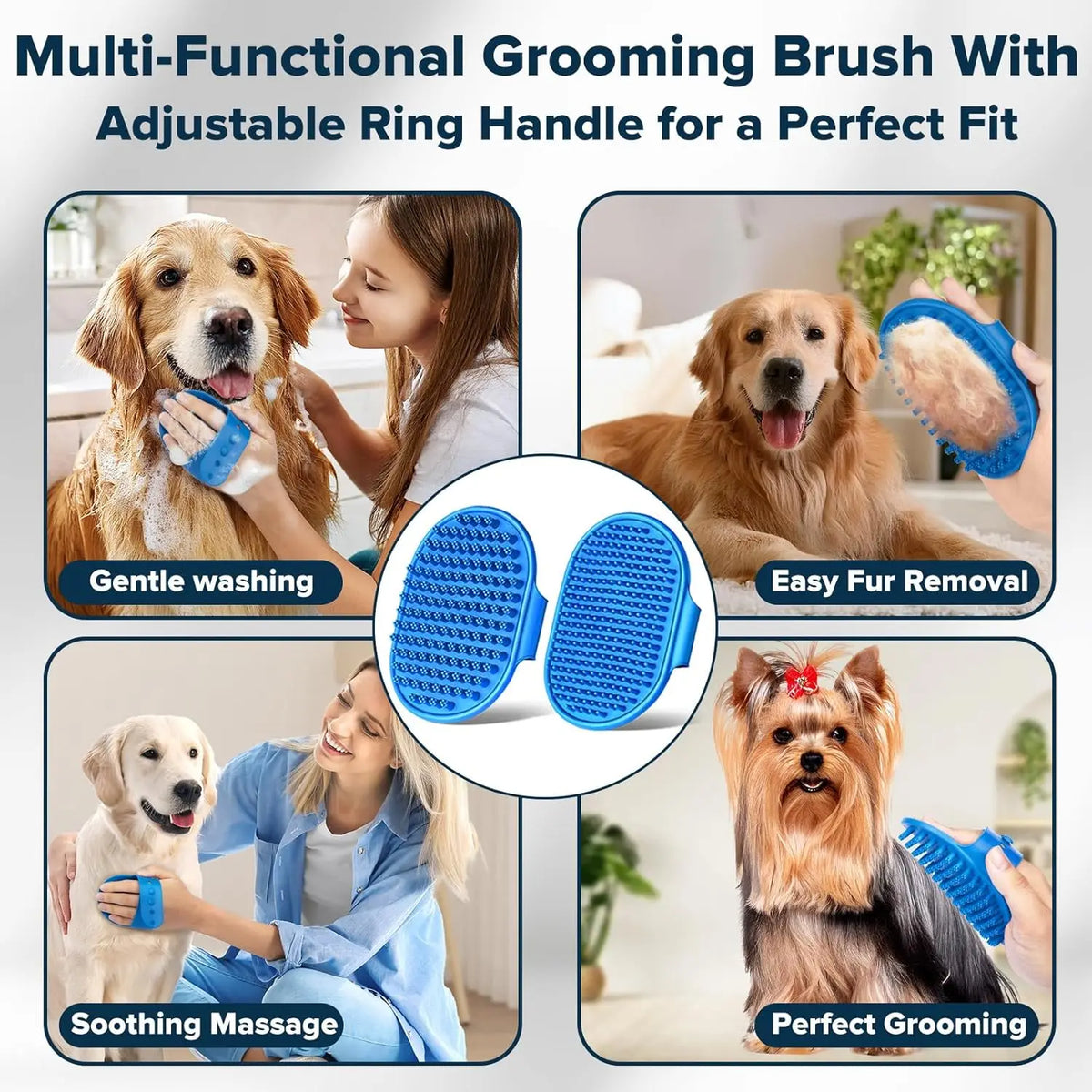 Blue 6-piece pet grooming kit for dogs and cats by S And B Enterprise, including bath gloves and brushes