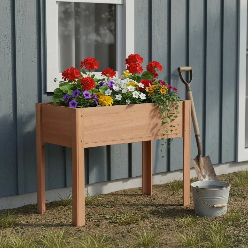 Solid Fir Wood Raised Garden Bed With Legs Outdoor Plants by S And B Enterprise