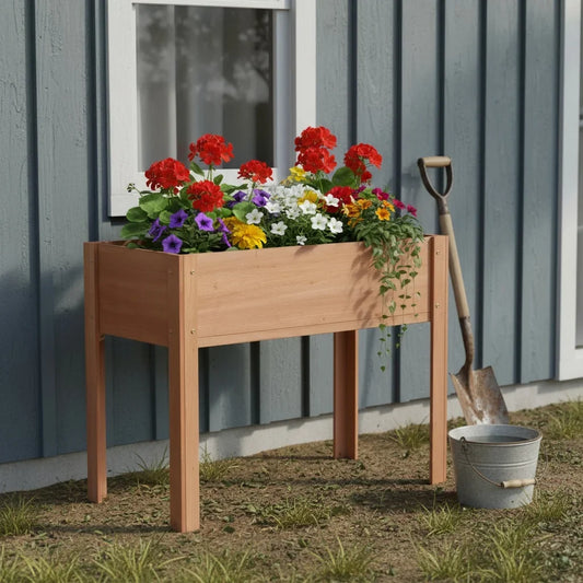 Solid Fir Wood Raised Garden Bed With Legs Outdoor Plants by S And B Enterprise