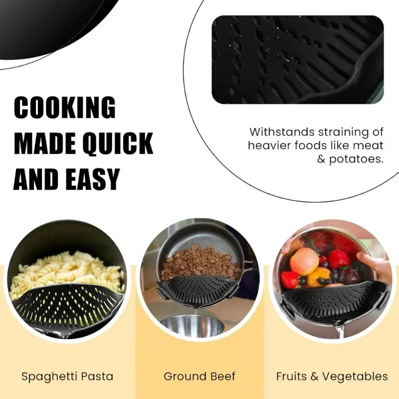 Adjustable Silicone Clip-On Strainer for Pots, Pans, Bowls by S And B Enterprise