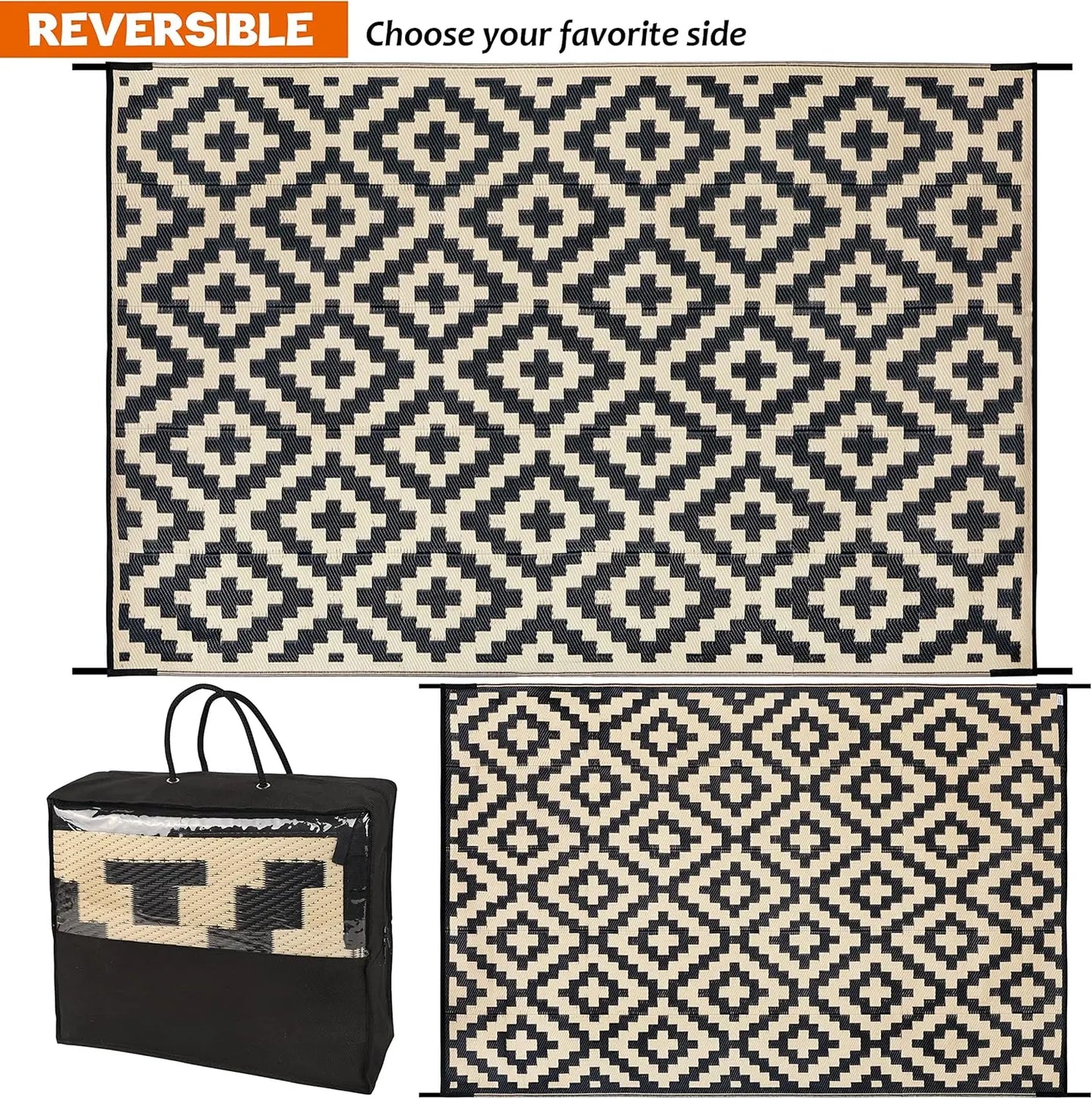 Reversible Plastic Straw Rug for Outdoor Patios and Decks
