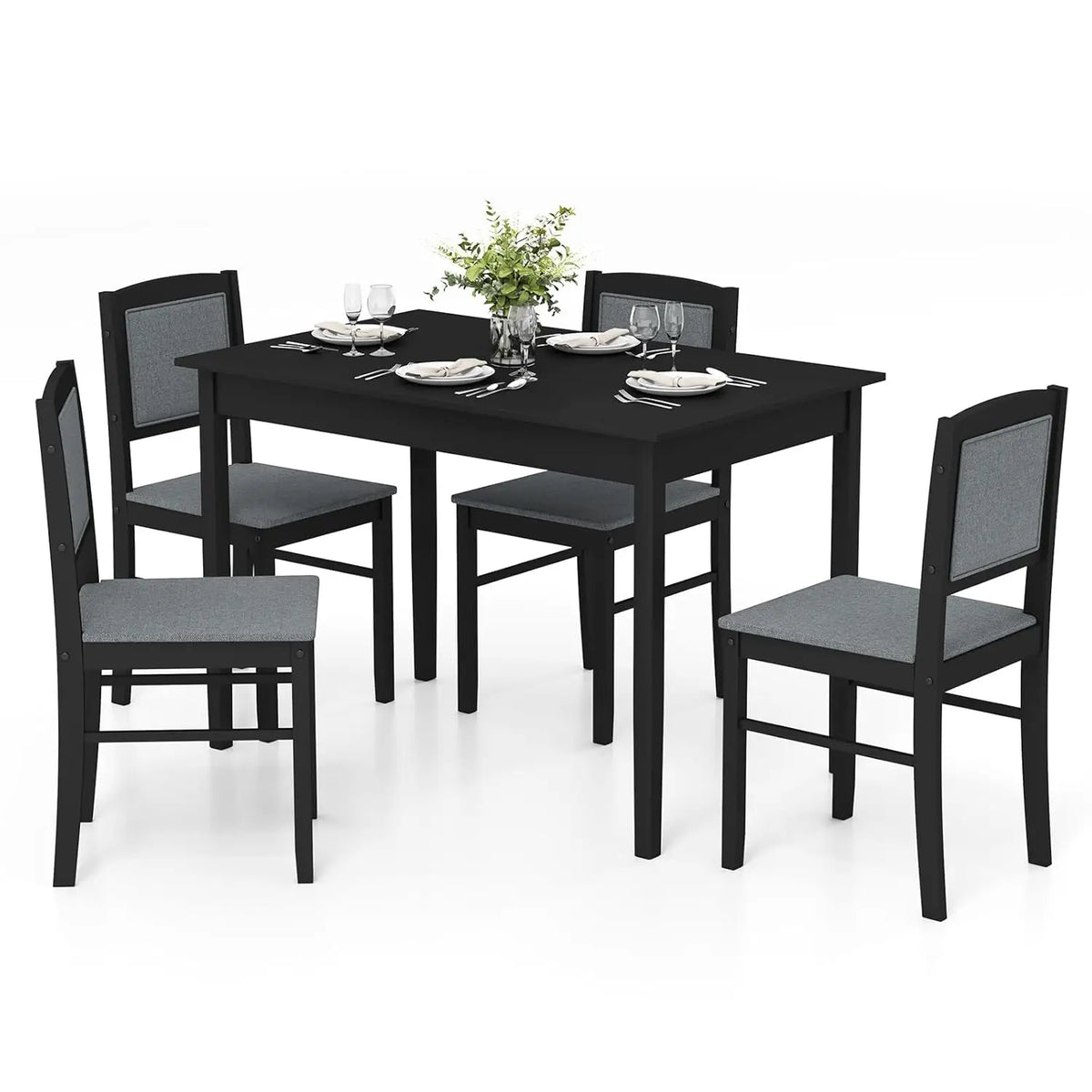 Solid Wood Dining Table Set With Four Upholstered Chairs