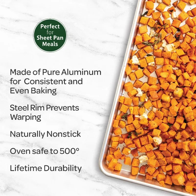 S And B Enterprise 18x13 inch aluminum half sheet pan, rectangular baking sheet.