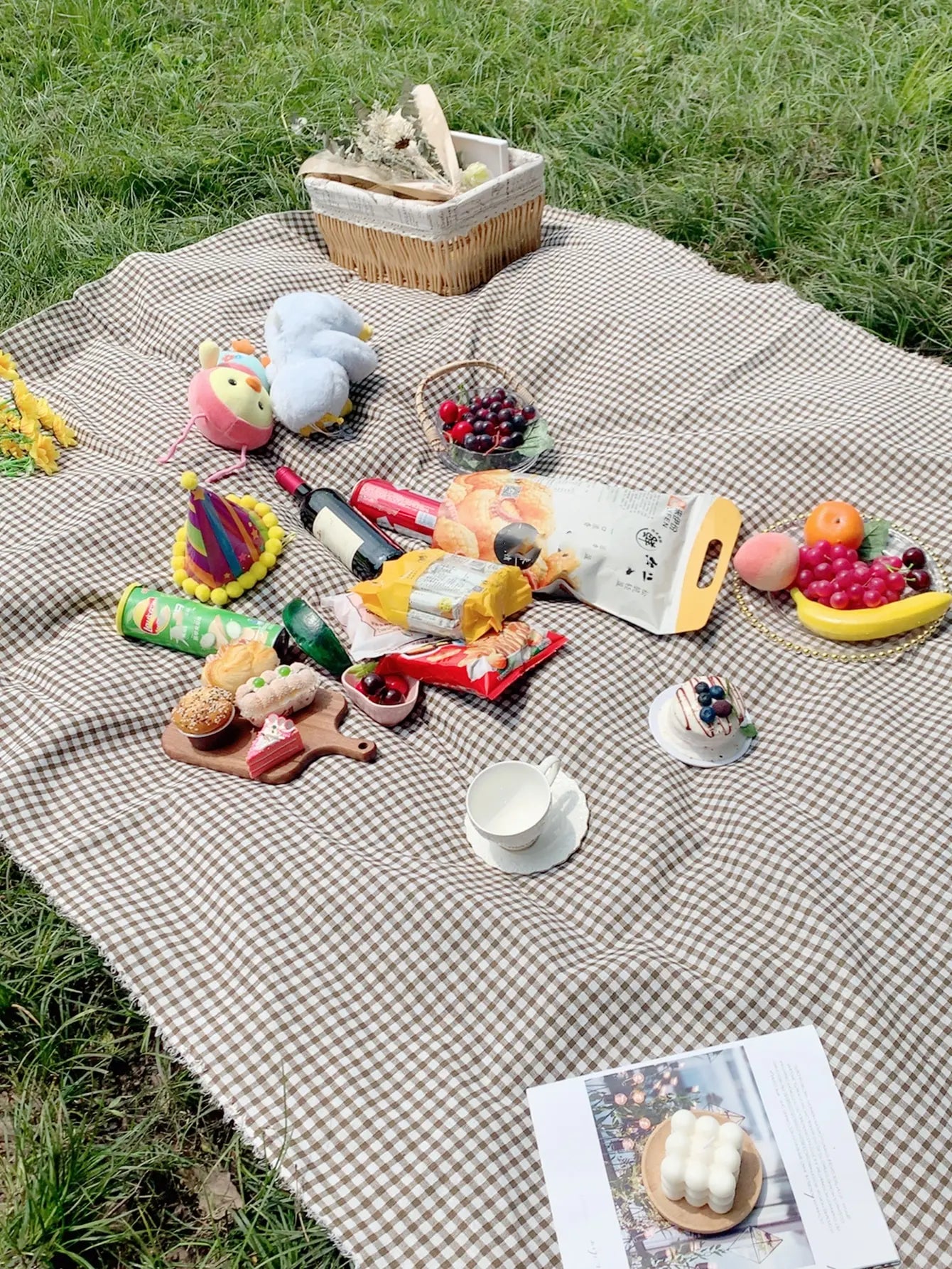 Rde Picnic Outdoor Blanket Foldable Gingham Mat Tablecloth