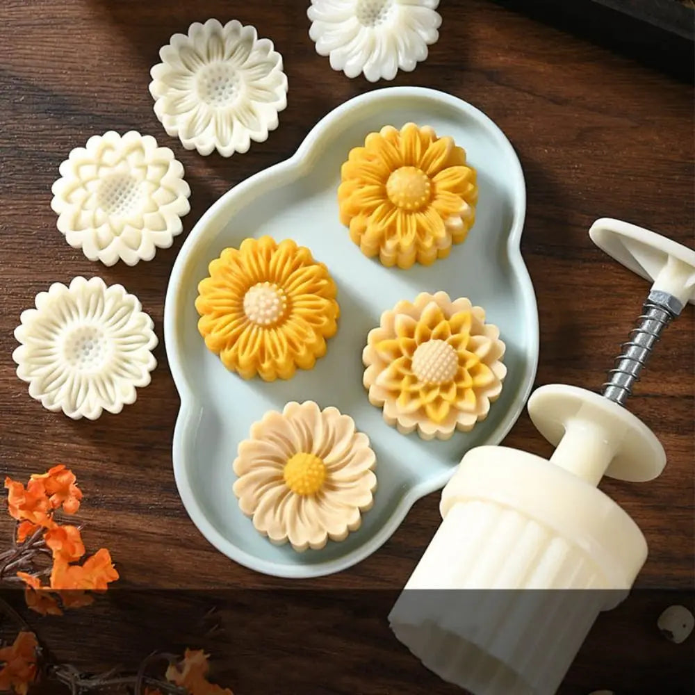 Mid Autumn Festival Round Mooncake Mold 50g DIY Hand Press Mold Fondant Cake Decoration Tools Flower Shape Moon Cake Mould by S And B Enterprise