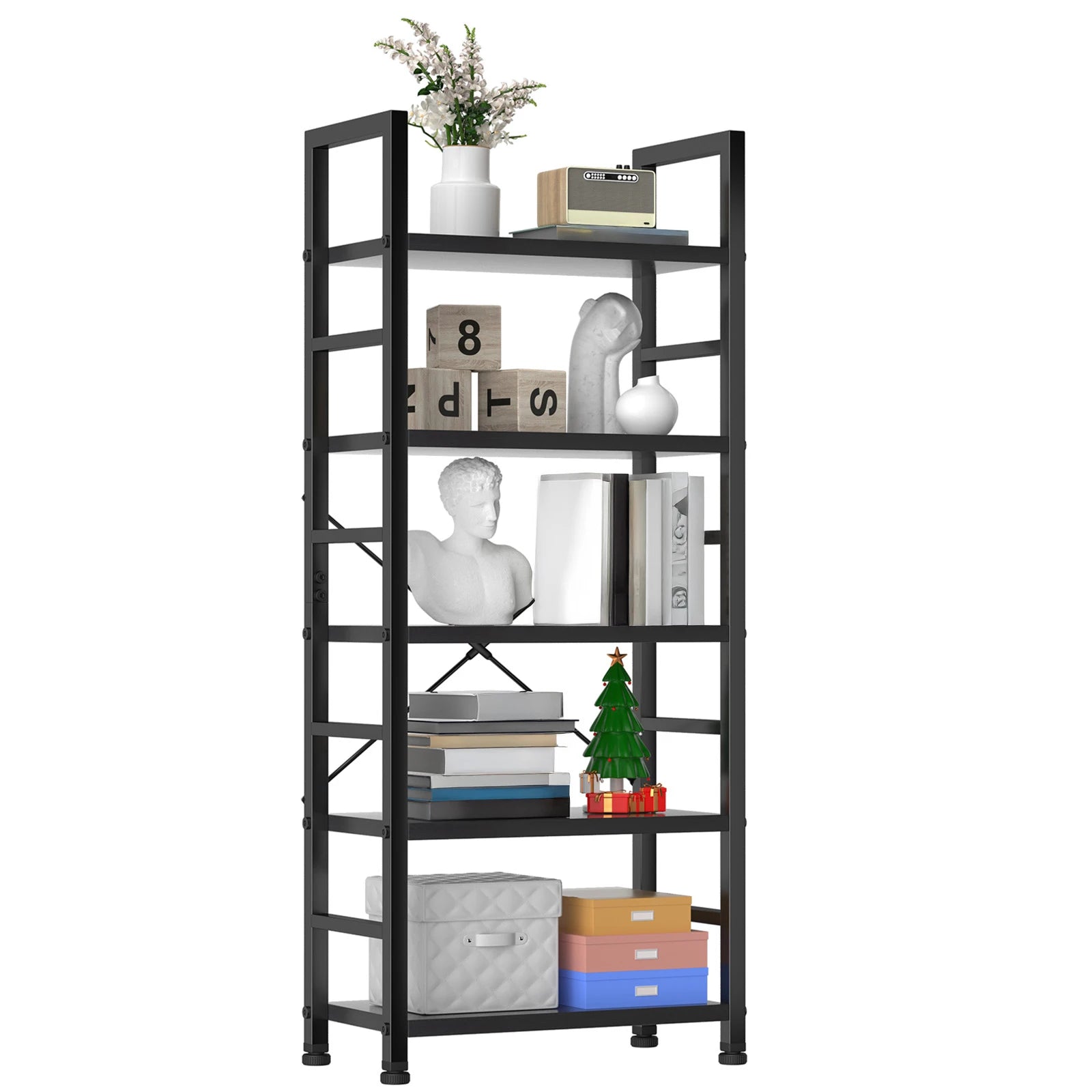 JHK 5 Tier Wooden Display Bookshelf Storage Standing Shelf Stable Frame Graduated Shelves for Organized Display for Living Room by S And B Enterprise