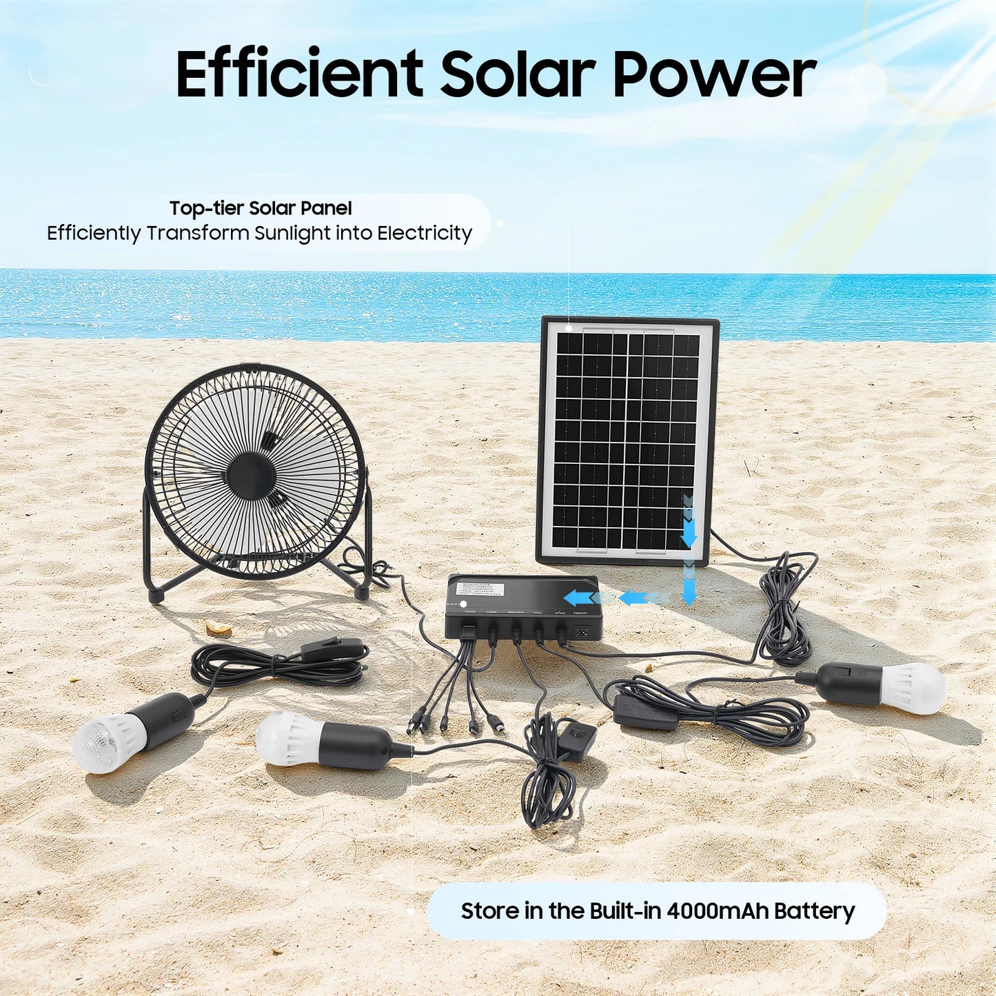 Bymaocar Solar Powered Fan With Bulbs Freestanding Ventilator 110V