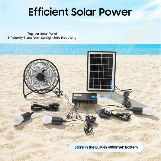 Bymaocar Solar Powered Fan With Bulbs Freestanding Ventilator 110V