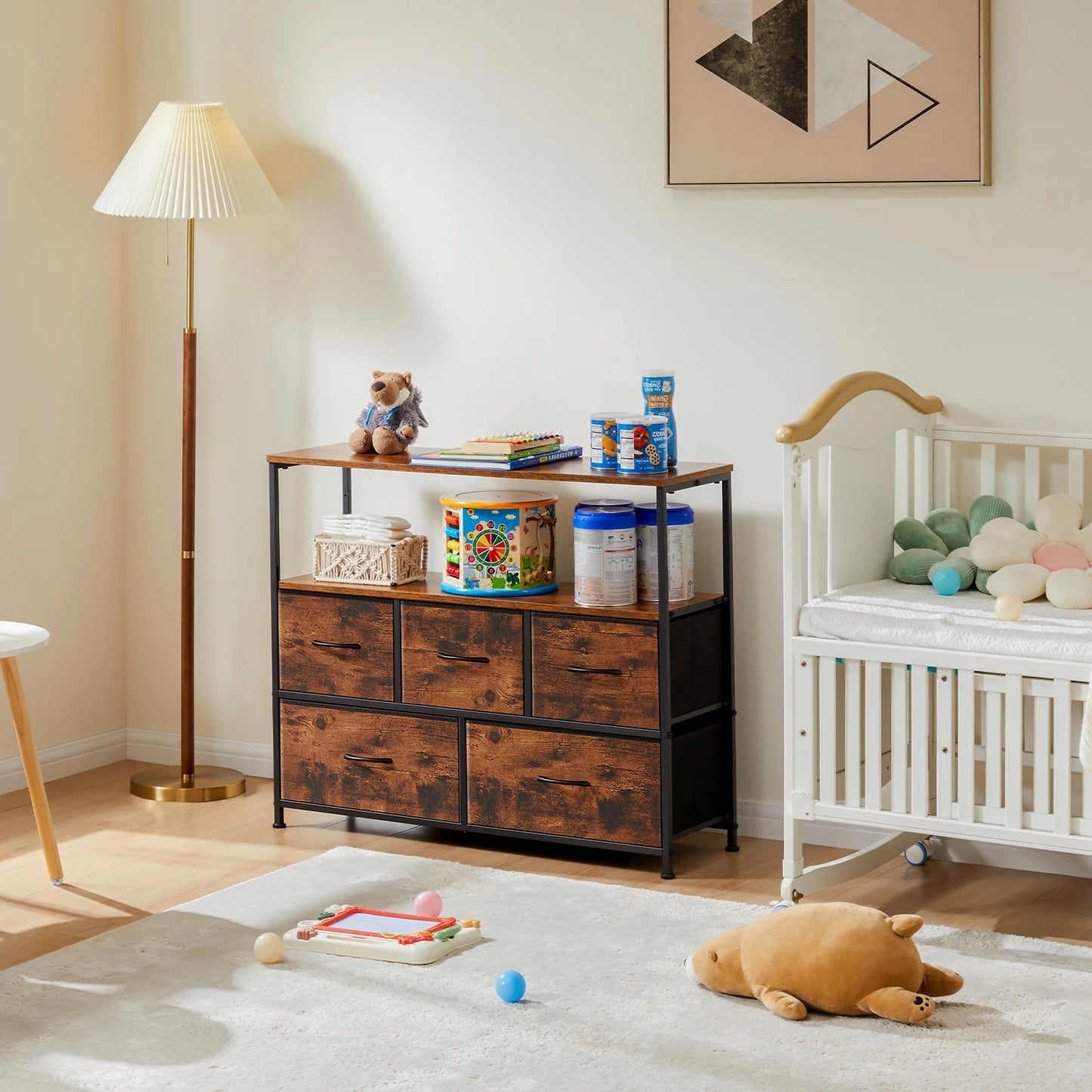 JHK Shoe Cabinet Dresser With 5 Fabric Drawers Toy Storage TV Stand Multilayer Shoe Rack Space Saving Cabinet Of Home Furniture by S And B Enterprise