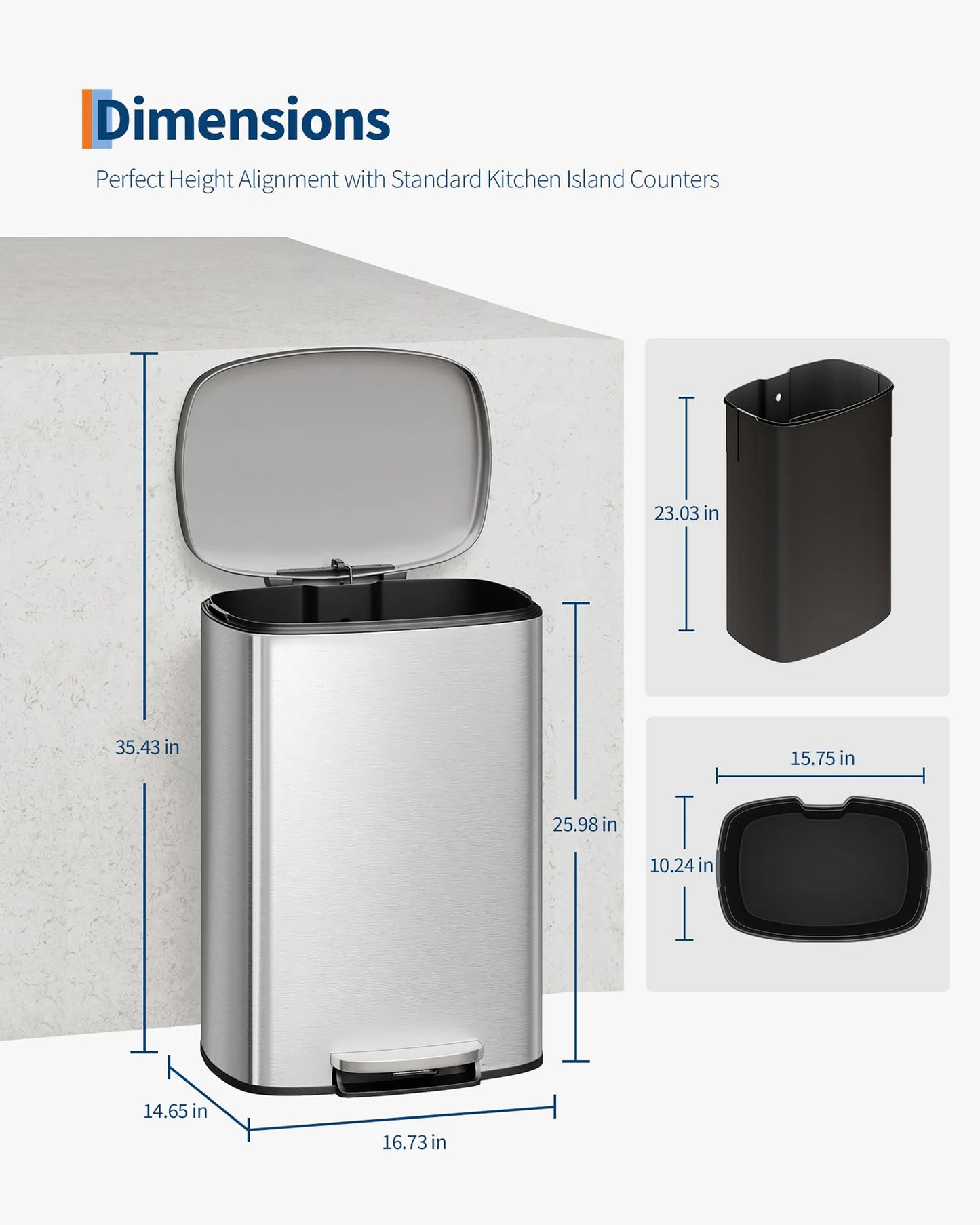 Twister Stainless Steel Step-On Trash Can Duo For Kitchen Bathroom