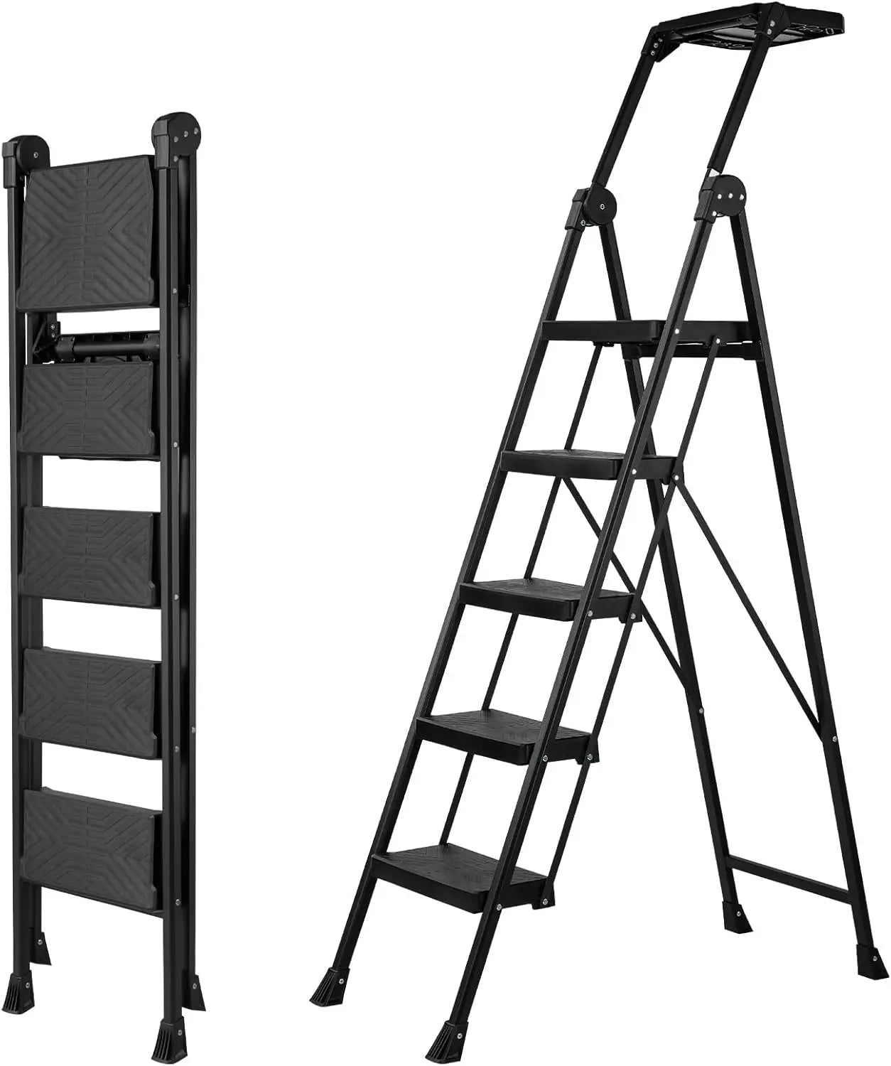 5 Step Ladder with Handrail & Tool Tray, 660 lbs Capacity, Anti-Slip Wide Pedal, Sturdy Steel for Home Kitchen Outdoor by S And B Enterprise