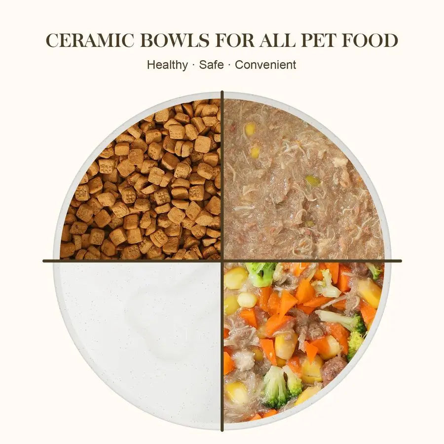 Ceramic Dog Bowls Set With Wood Stand Non Slip Base