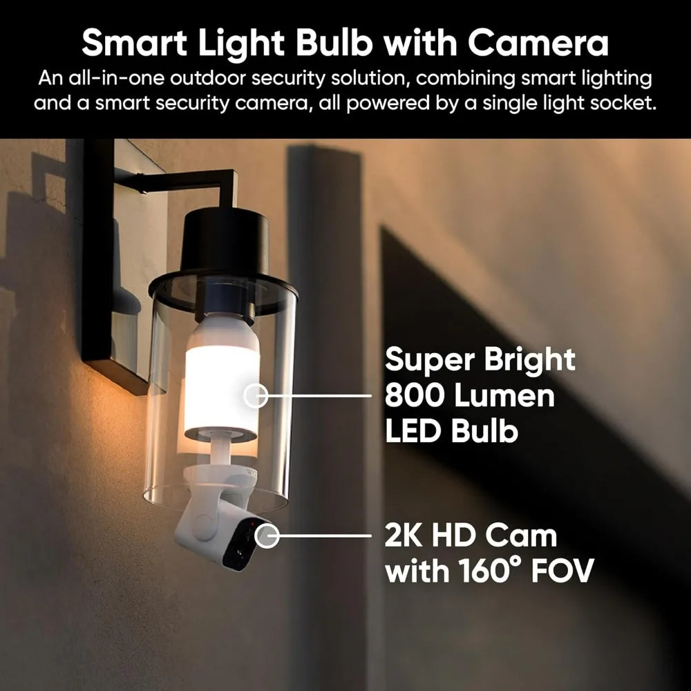 Kankeirr 2K Bulb Camera Security Light With Night Vision Siren