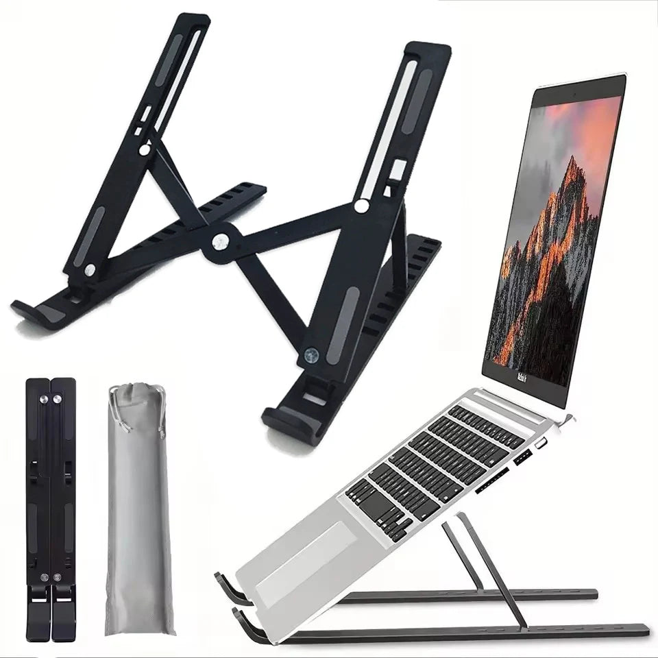 Foldable laptop stand by S And B Enterprise, adjustable black ABS plastic bracket for MacBook and laptops