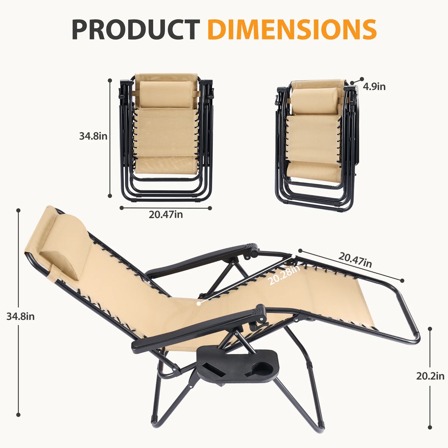 JHK Portable Zero Gravity Recliner Chairs With Cup Holders