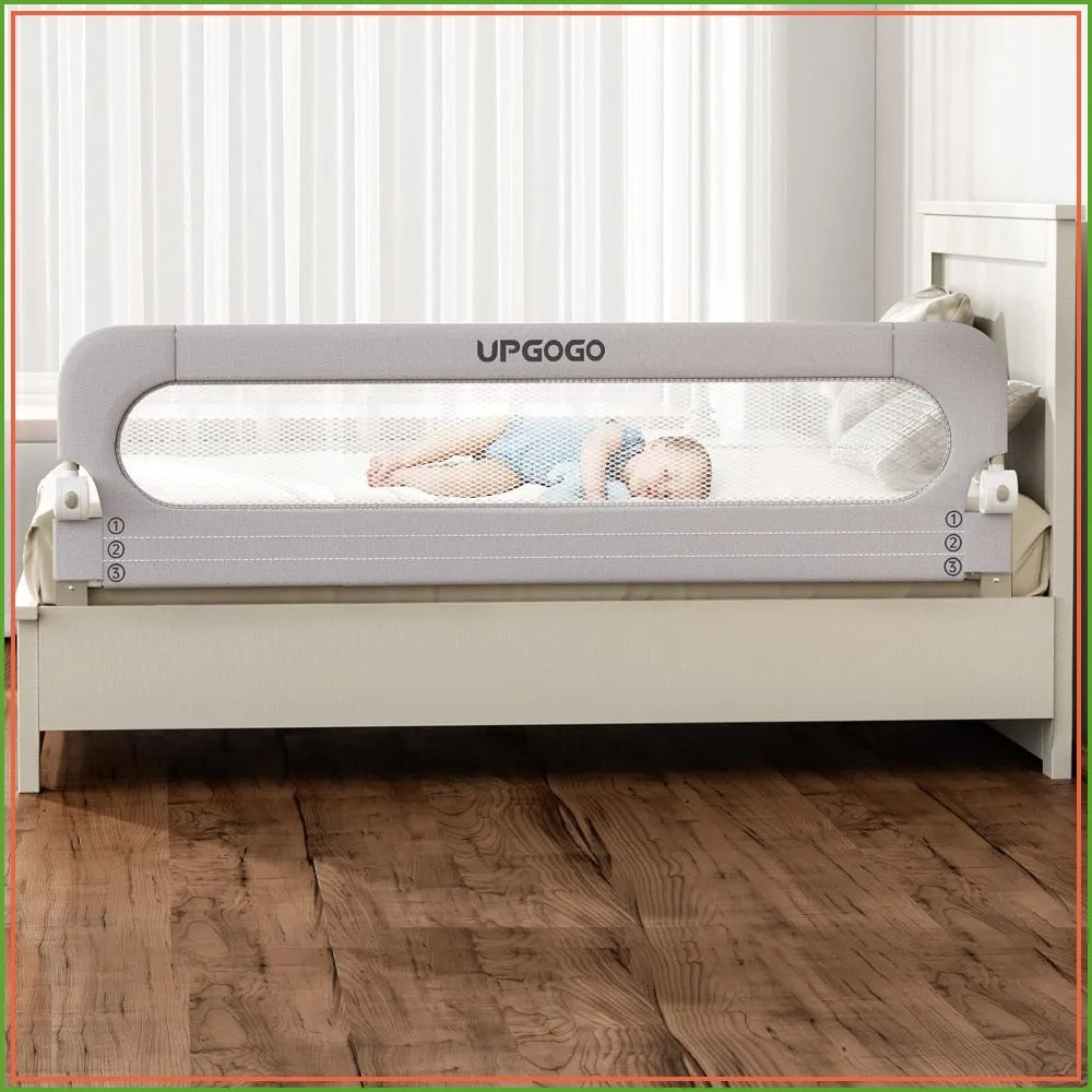 Folding Bed Rail for Toddlers, 71"x23.6" Safety Guard with Reinforced Anchor, Fits Twin to King, Grey by S And B Enterprise