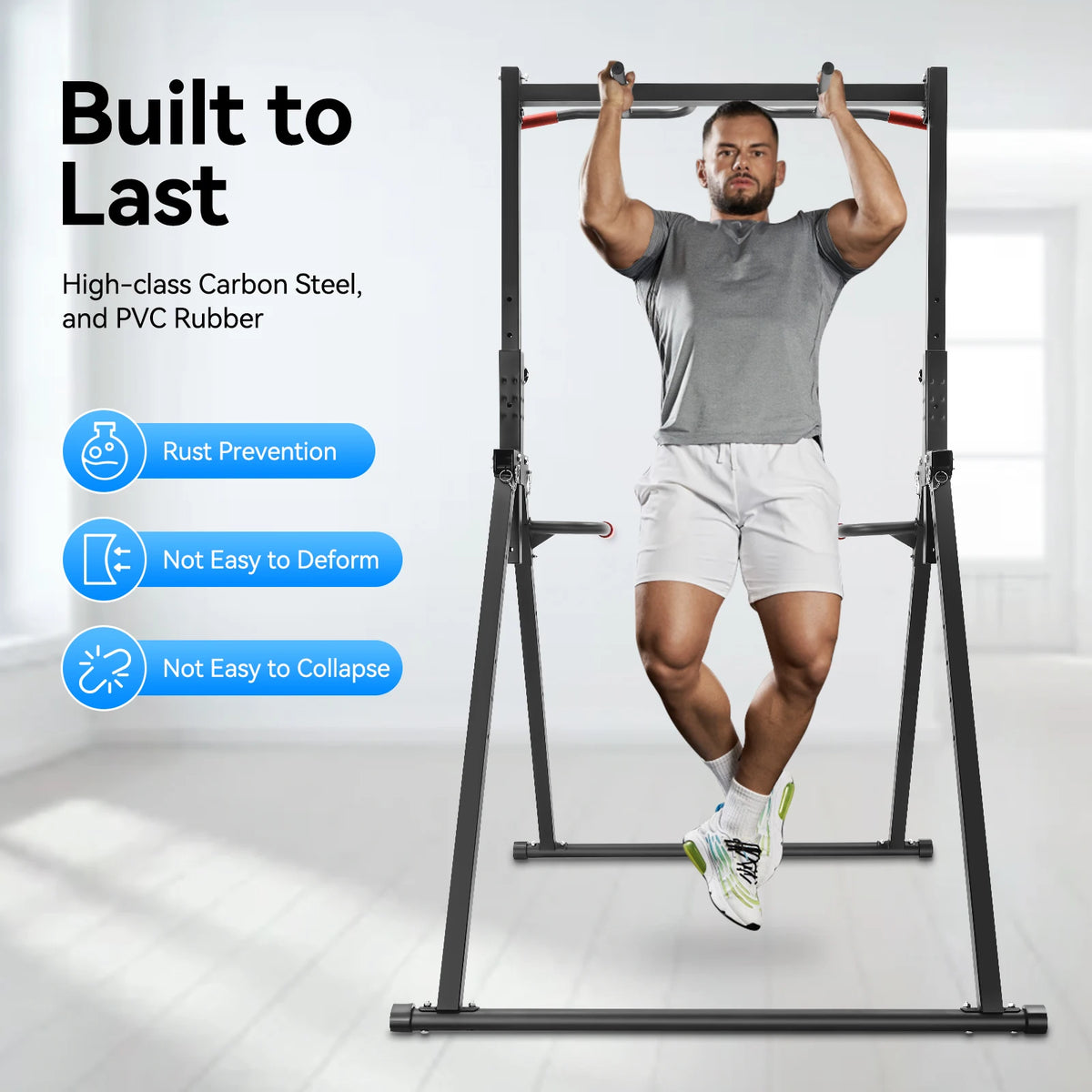 Adjustable pull-up bar station by S And B Enterprise, black steel foldable home gym with parallel bars