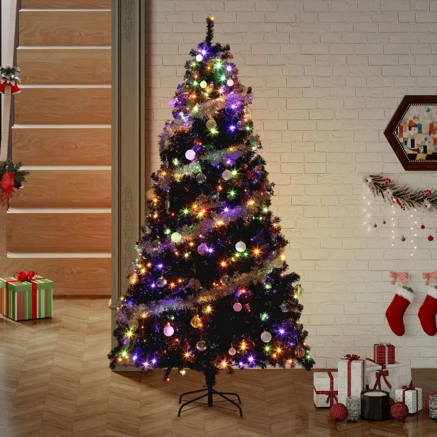 Uforic 6ft pre-lit artificial pine Christmas tree, black, with remote control