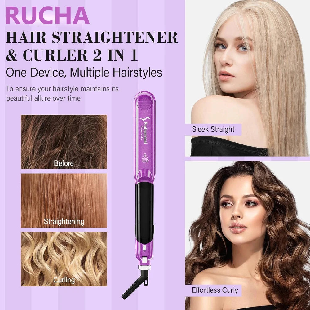 RUCHA Steam Hair Straightener With Ceramic Plate For Salon Use