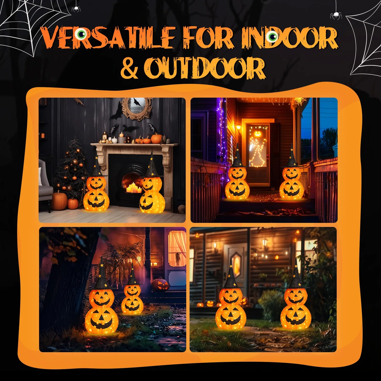 Two-piece 3ft collapsible lighted Halloween pumpkin decorations with 150 warm LEDs for yard by S And B Enterprise