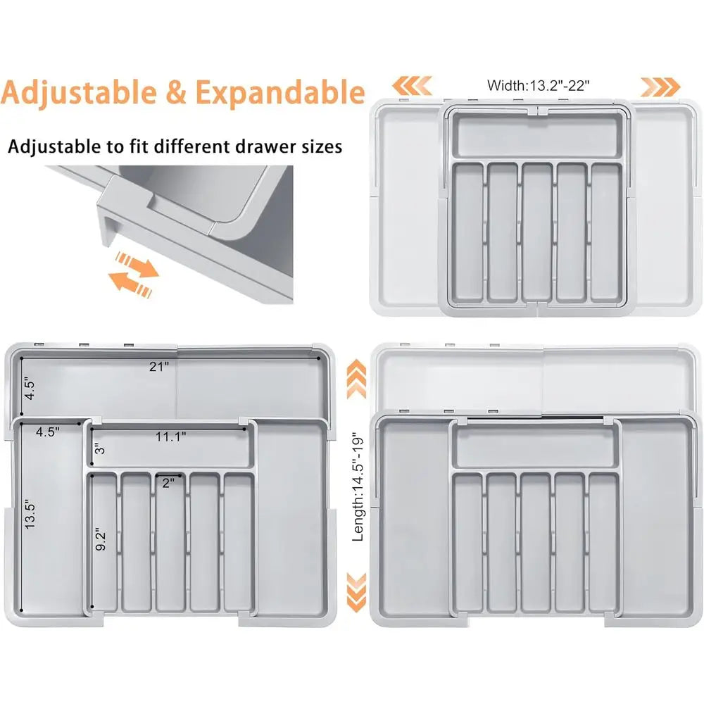 Adjustable Expandable Kitchen Utensil Organizer, 22x19, Holds Cutlery, Grey by S And B Enterprise