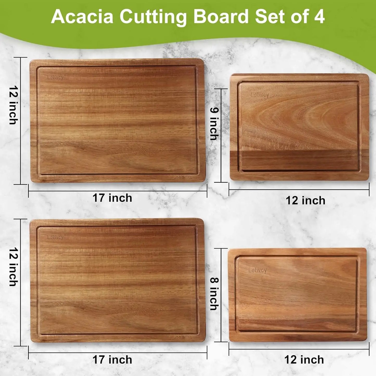 Wood Cutting Boards Set Of 4 With Juice Grooves Handles