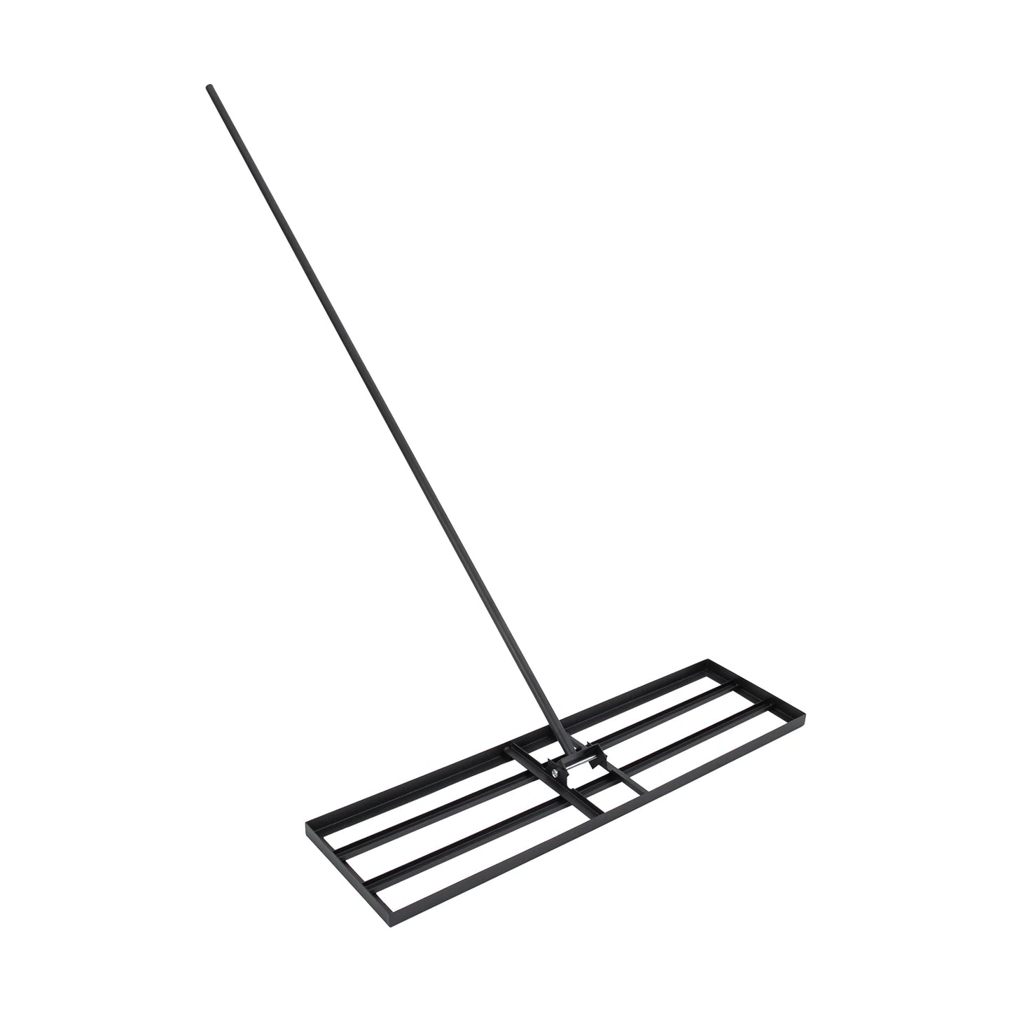 Steel lawn leveler rake with 5.7ft black handle and adjustable-angle head by S And B Enterprise