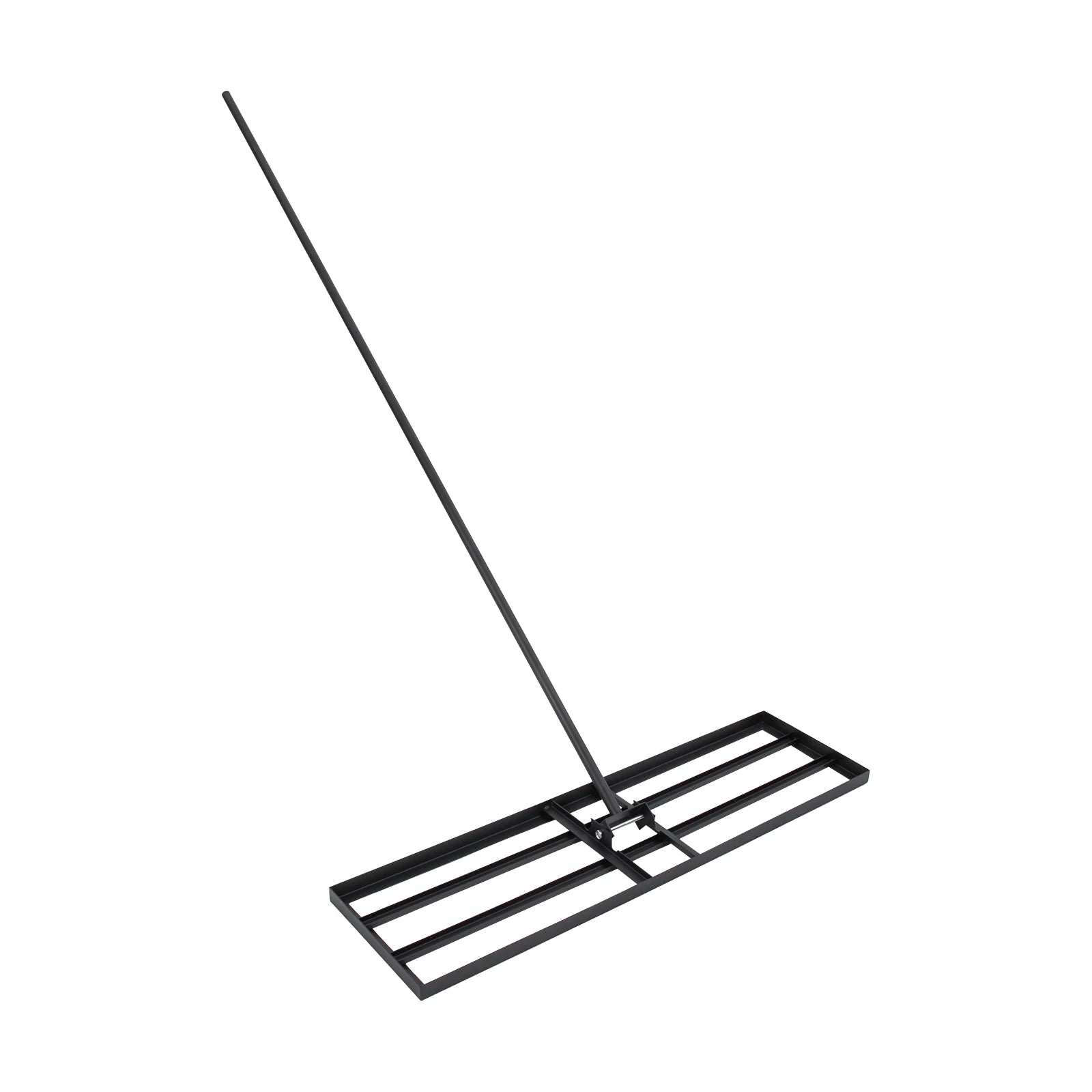 Steel lawn leveler rake with 5.7ft black handle and adjustable-angle head by S And B Enterprise