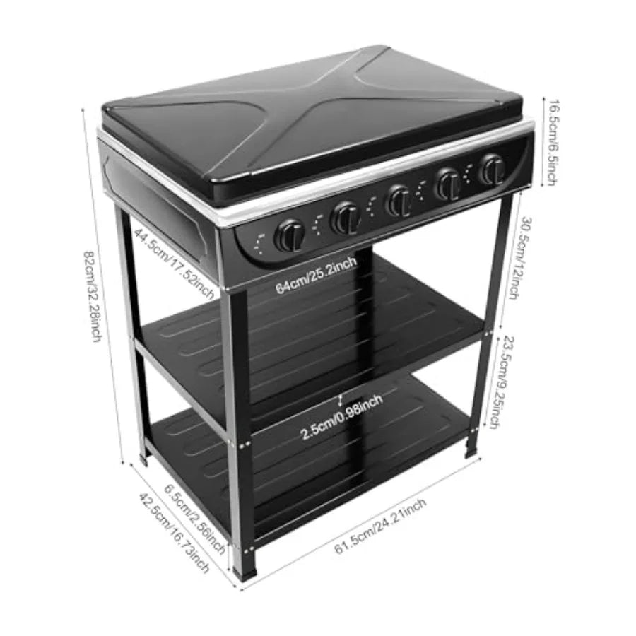 Outdoor Camping 5-Burner Portable Natural Gas Stove Stainless Steel