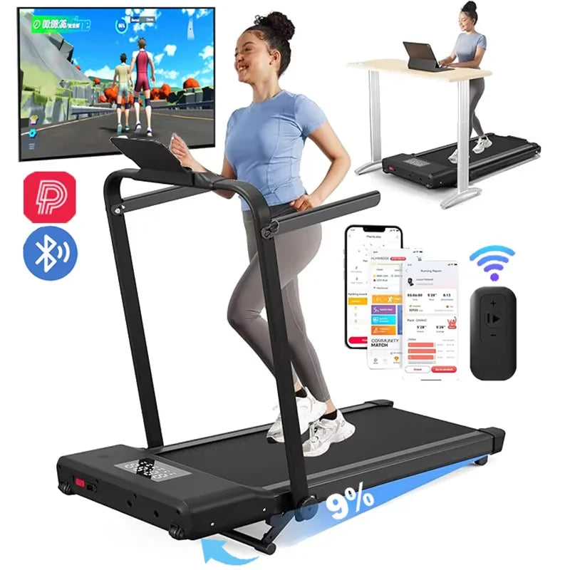 Walking Pad Treadmill With 9 Percent Incline Under Desk Foldable Bluetooth LCD