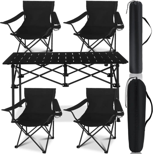 Five Piece Portable Camping Chair And Folding Table Set