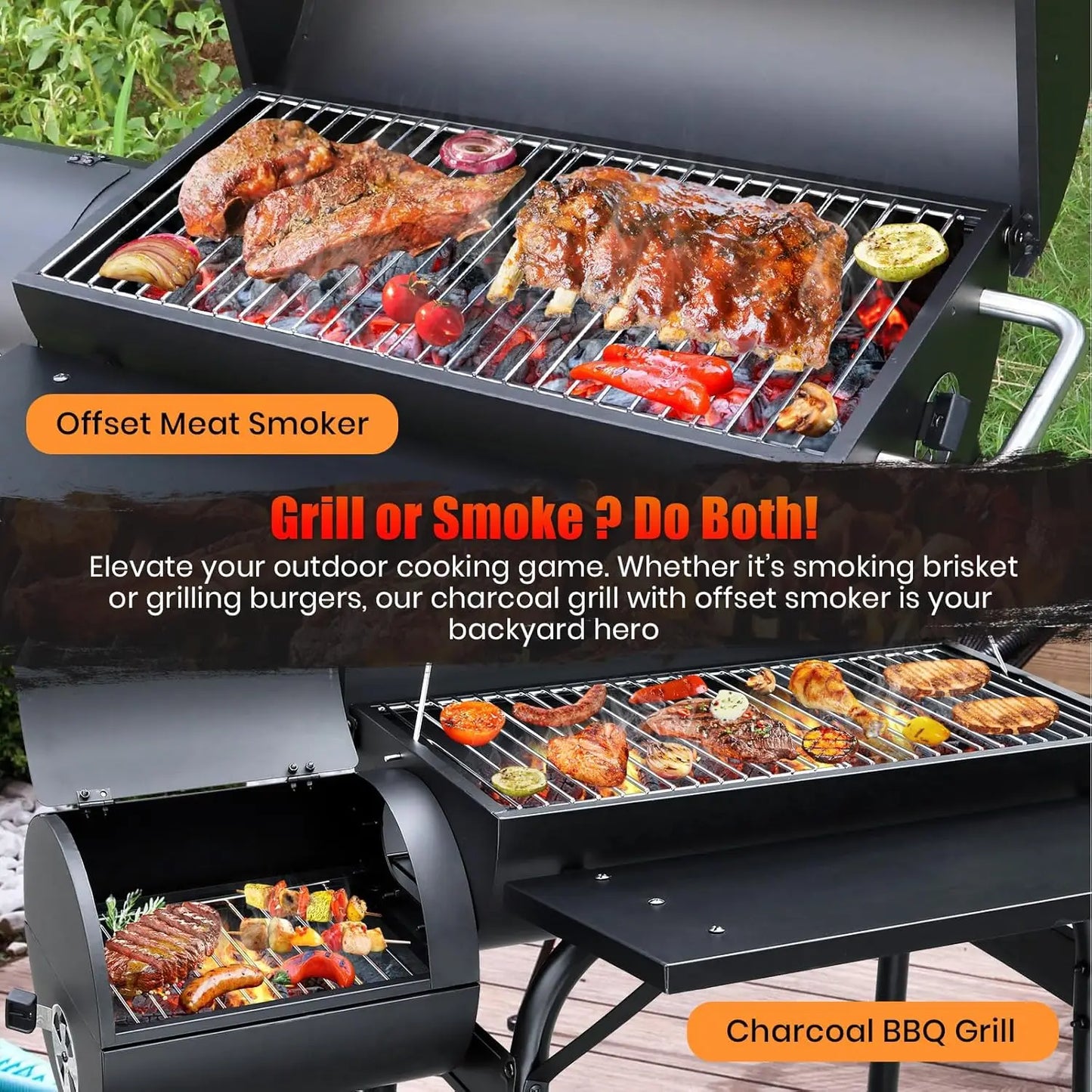 Portable Charcoal Grill And Smoker Combo For Outdoor BBQ Camping