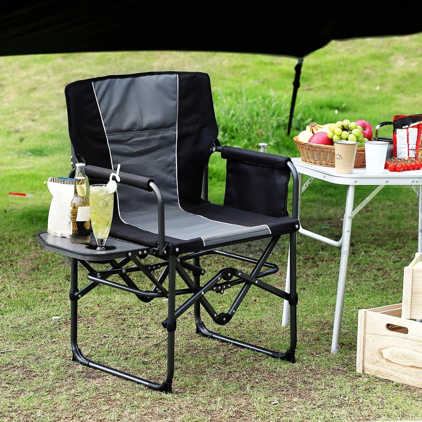 HiMISS Oversized Folding Director Chair Heavy Duty With Side Table