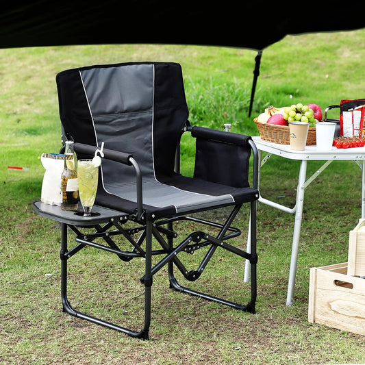 HiMISS Oversized Folding Director Chair Heavy Duty With Side Table