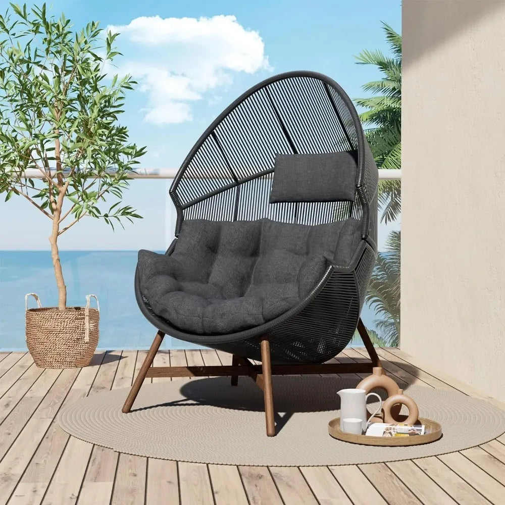 Outdoor Egg Chair Wicker Wood Grain Finish With Olefin Cushion by S And B Enterprise
