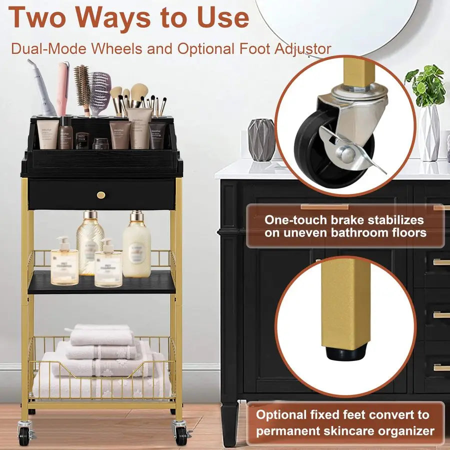 Makeup Organizer Cart With Hair Tool Holder And Drawer