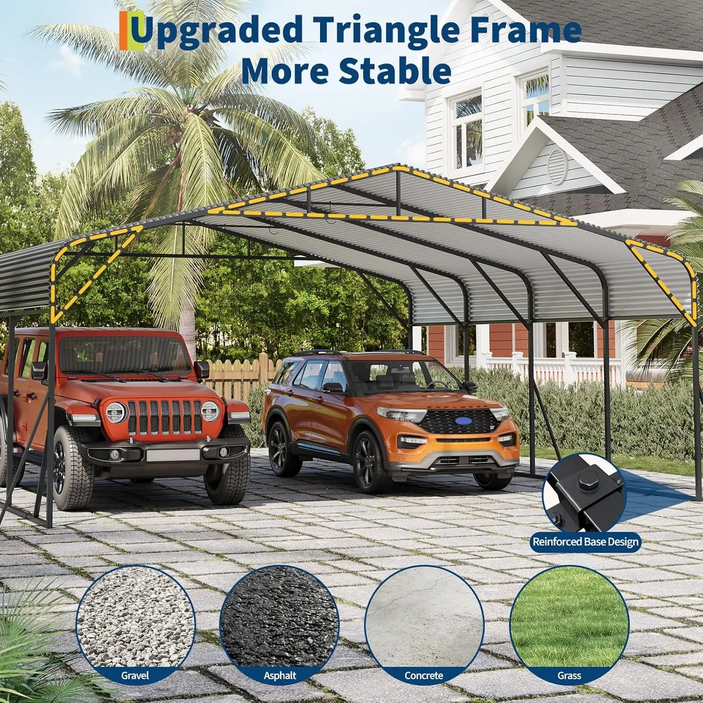 Outdoor Metal Carport Shelter Heavy Duty Galvanized Steel