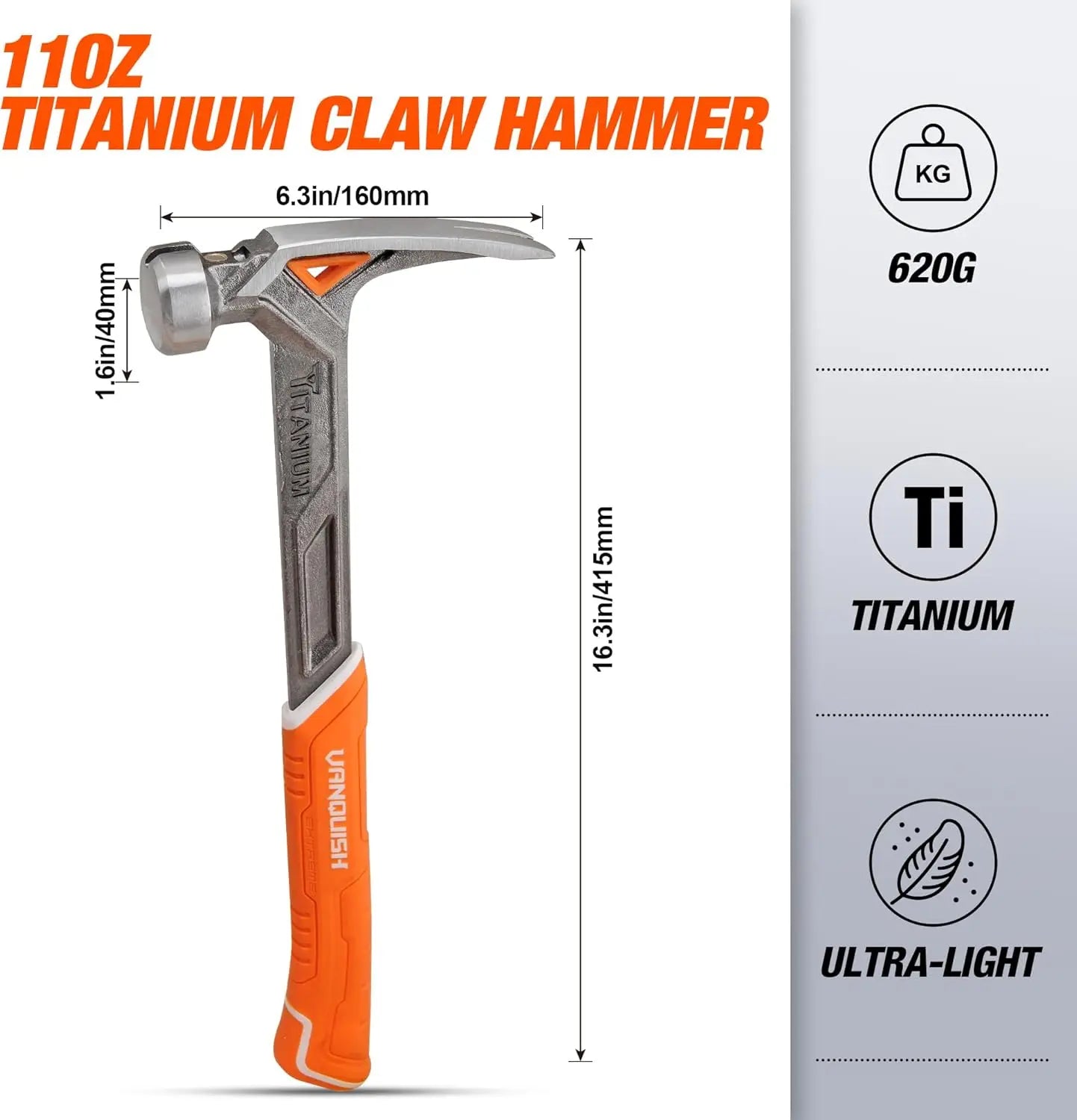 Titanium Framing Hammer With Magnetic Nail Starter Anti Vibration Design
