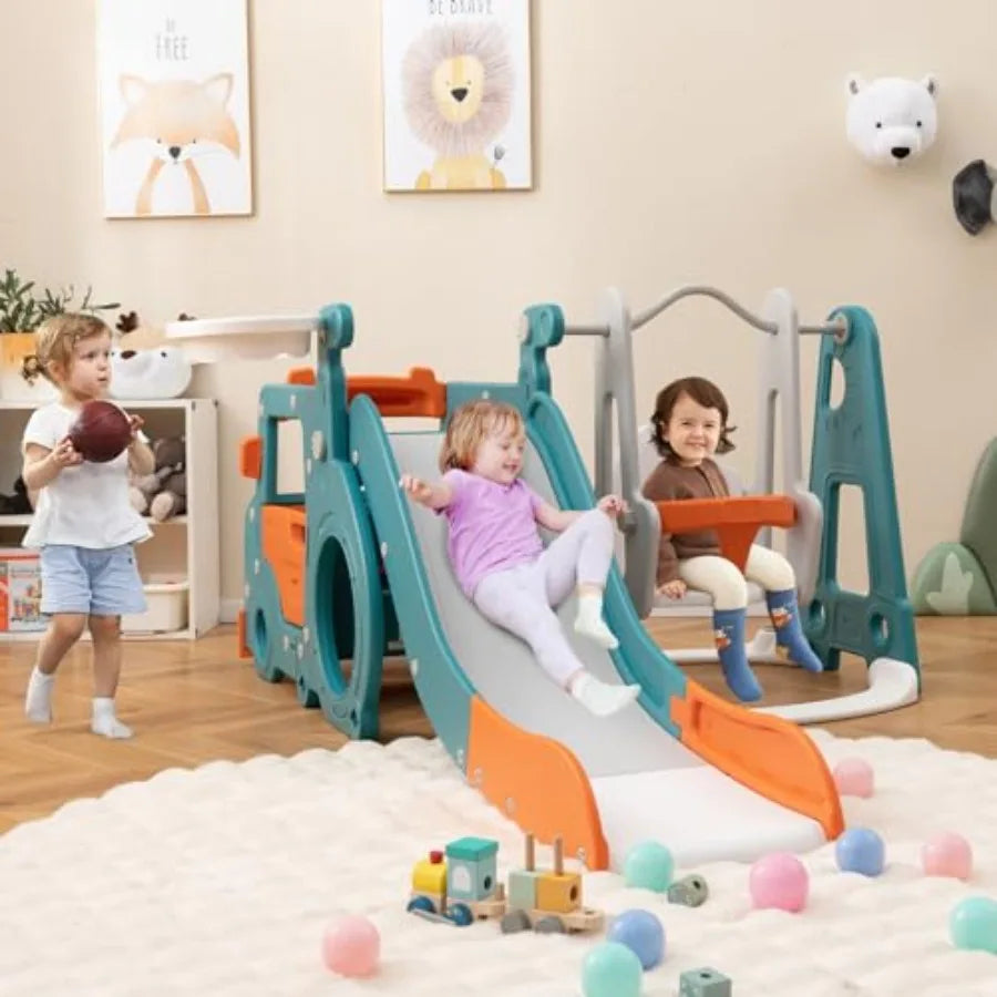 6-In-1 Toddler Slide And Swing Set Play Gym