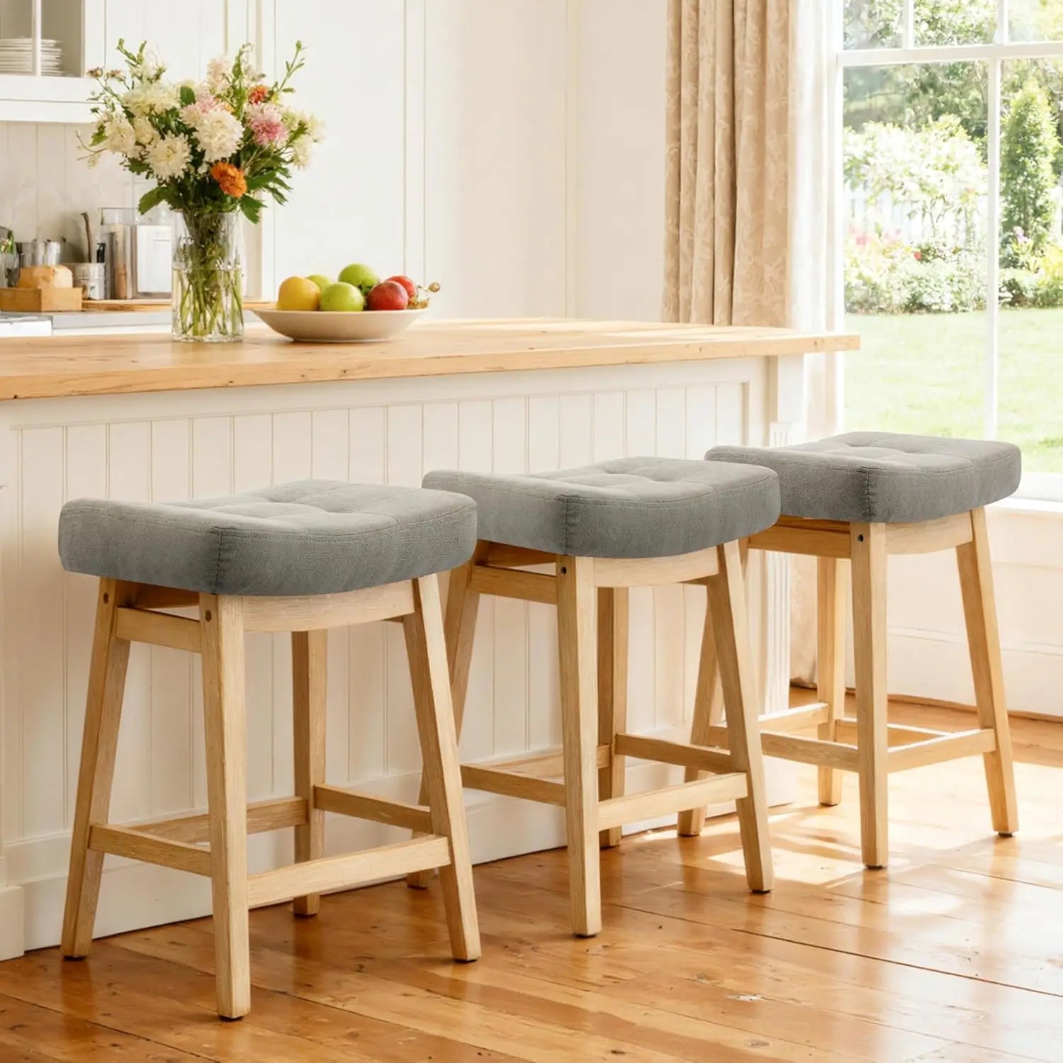 Counter Height Bar Stools Set of 3 for Kitchen Counter, Backless Farmhouse Island Short Barstools No Back with, Customized by S And B Enterprise