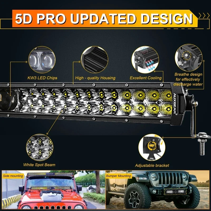 Auxbeam 5D Pro LED Work Light 450W 55000lm Spot Flood