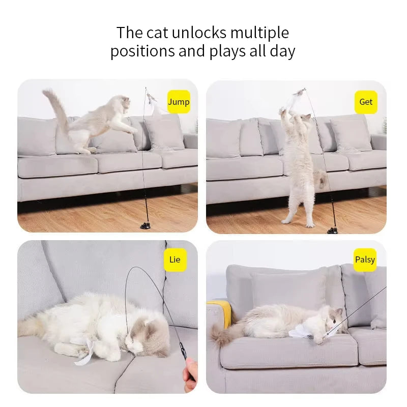 Interactive Cat Toy Handfree Cat Stick Kitten Playing Teaser Wand Toy Suction Cup Feather Wand Pet Supplies Simulation Feather by S And B Enterprise
