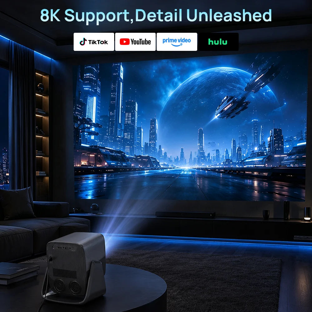 LYNCast 4K smart portable WiFi home theater projector, gray, Android-powered