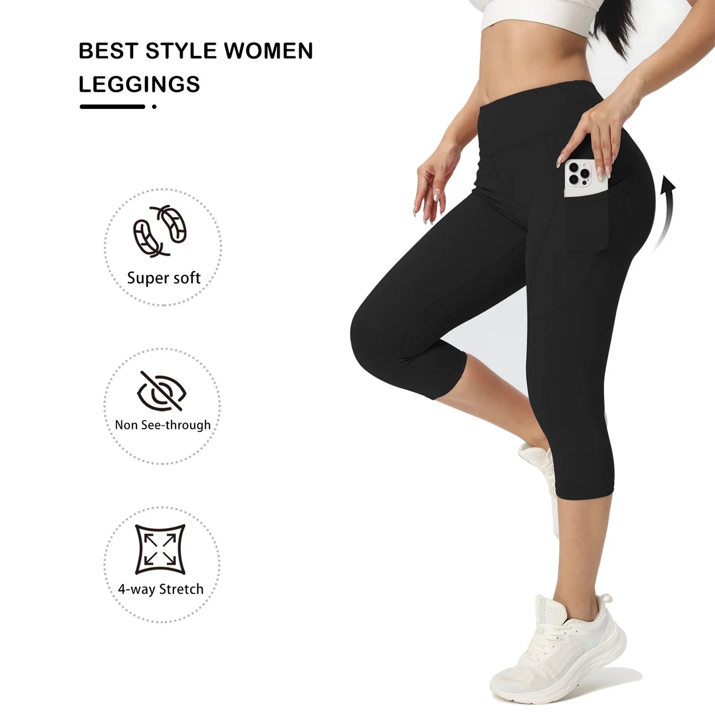 NONECN Womens High Waist Leggings With Phone Pocket For Yoga