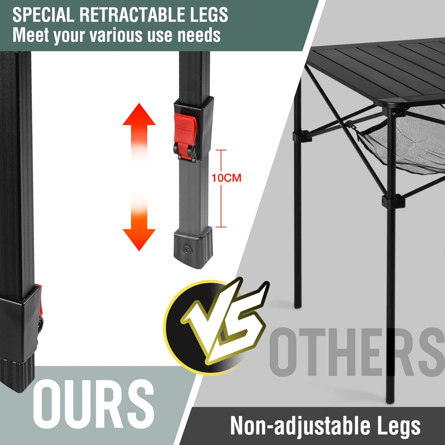 VILLEY Folding Square Camping Table With Carry Bag Adjustable Aluminum