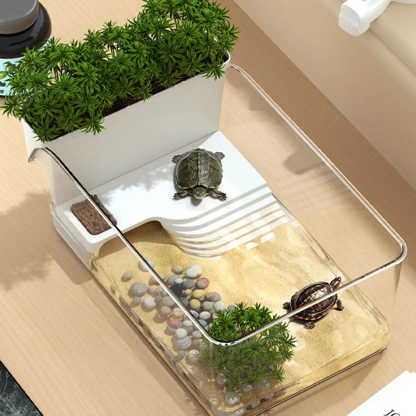 Turtle Tank With Basking Area Transparent Reptile Terrarium Habitat