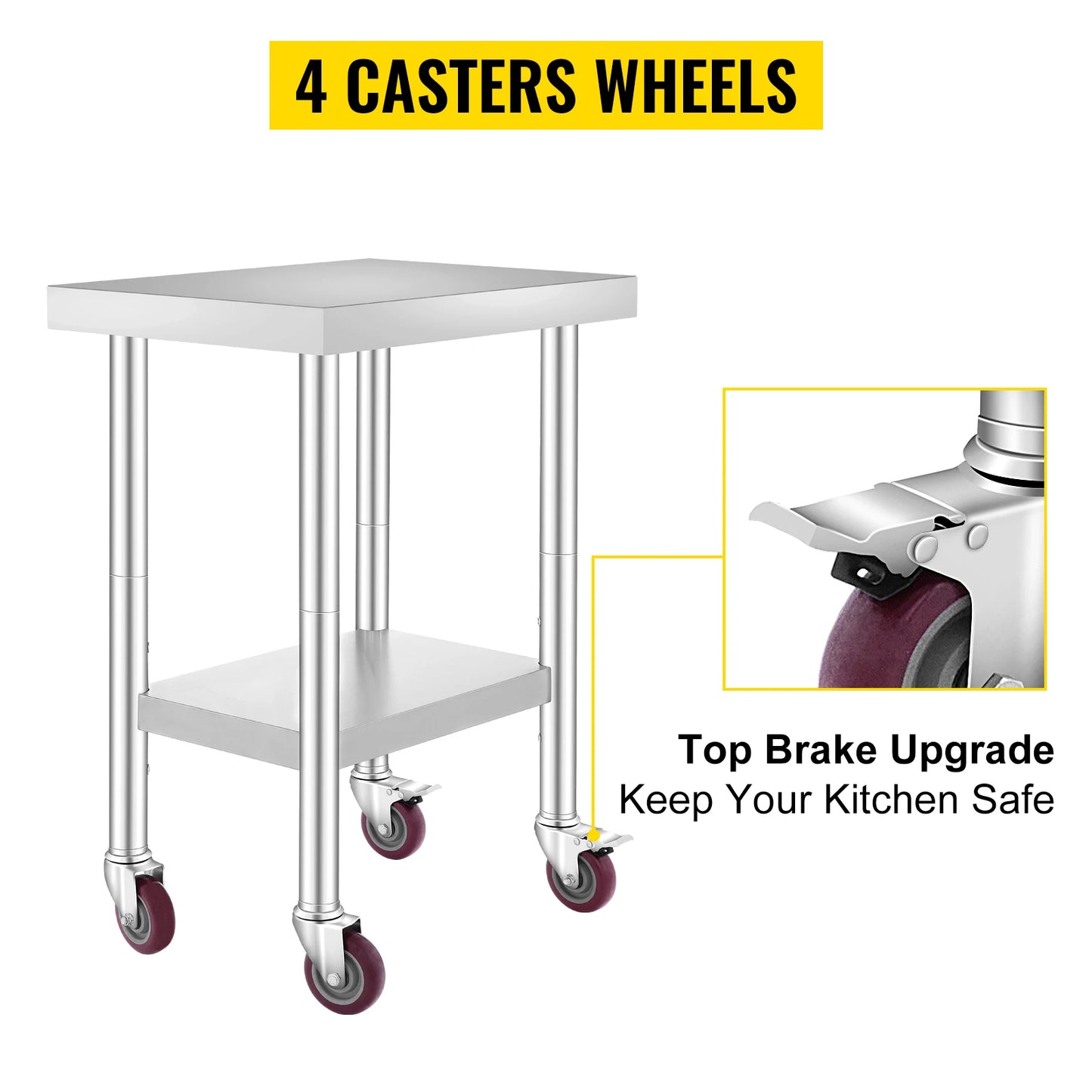 SucceBuy Stainless Steel Commercial Kitchen Work Table With Caster Wheels