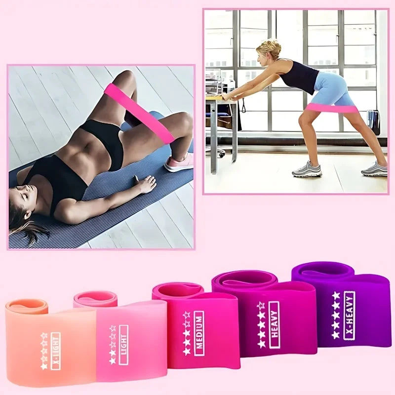 5-Piece Pink Resistance Bands Set by S And B Enterprise; light to heavy elastic workout loops for home gym