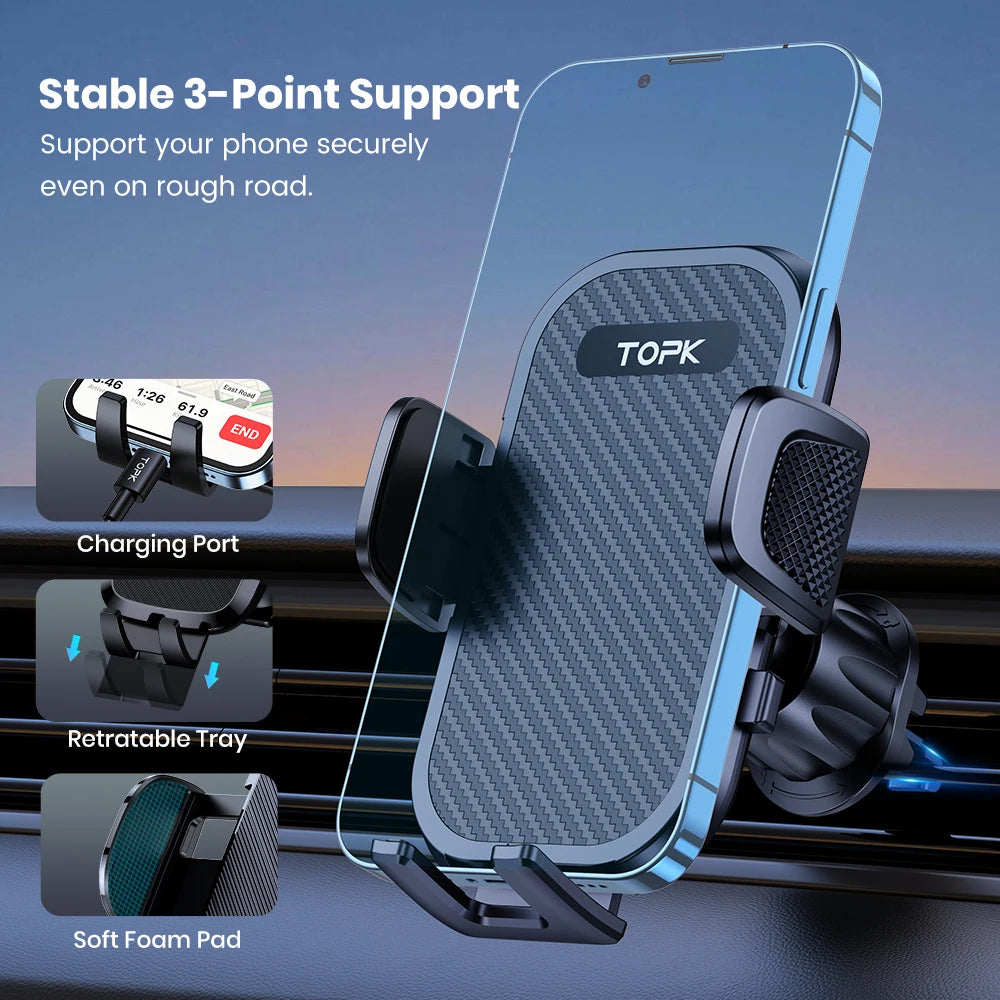 TOPK Universal Car Phone Holder Mount Air Vent Cradle For Hands Free